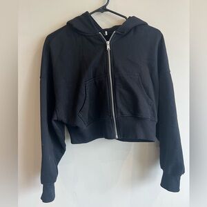 Cropped Black Zip-Up Hoodie